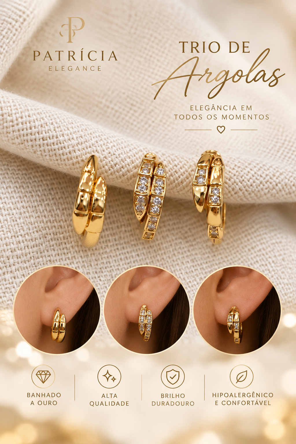 Trio de Argolas Douradas