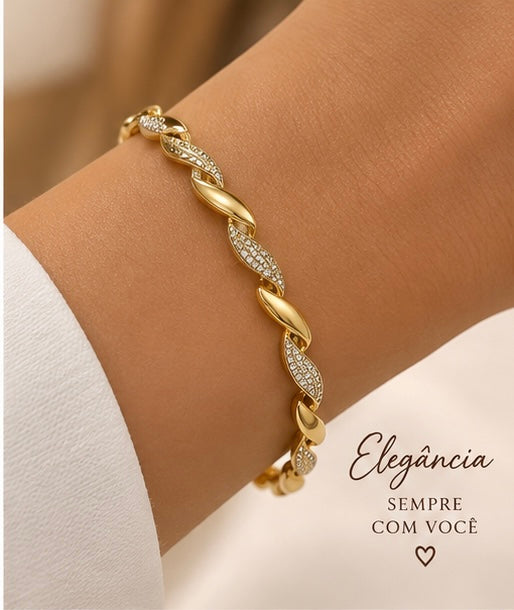 Pulseira Folha Cravejada