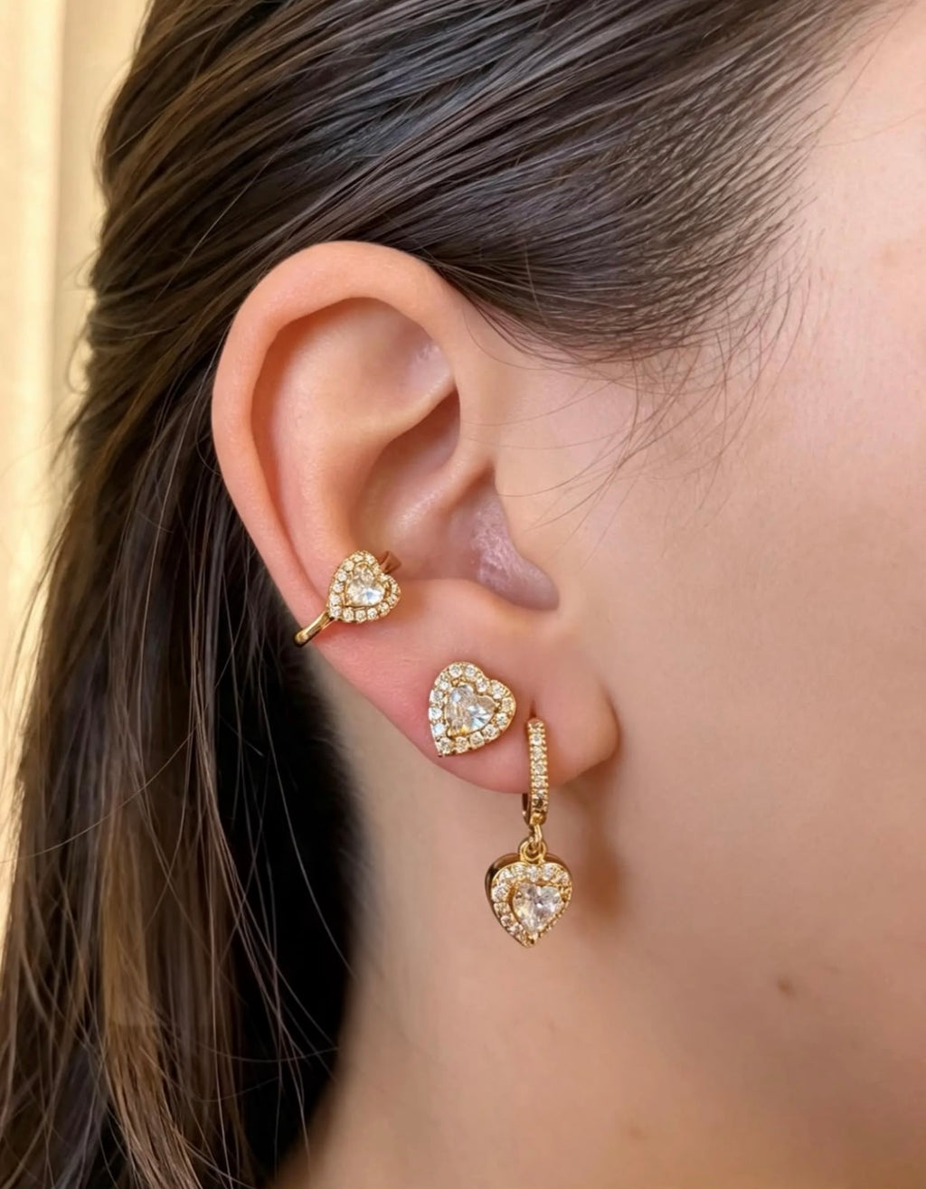Trio Coração Com Piercing Fake