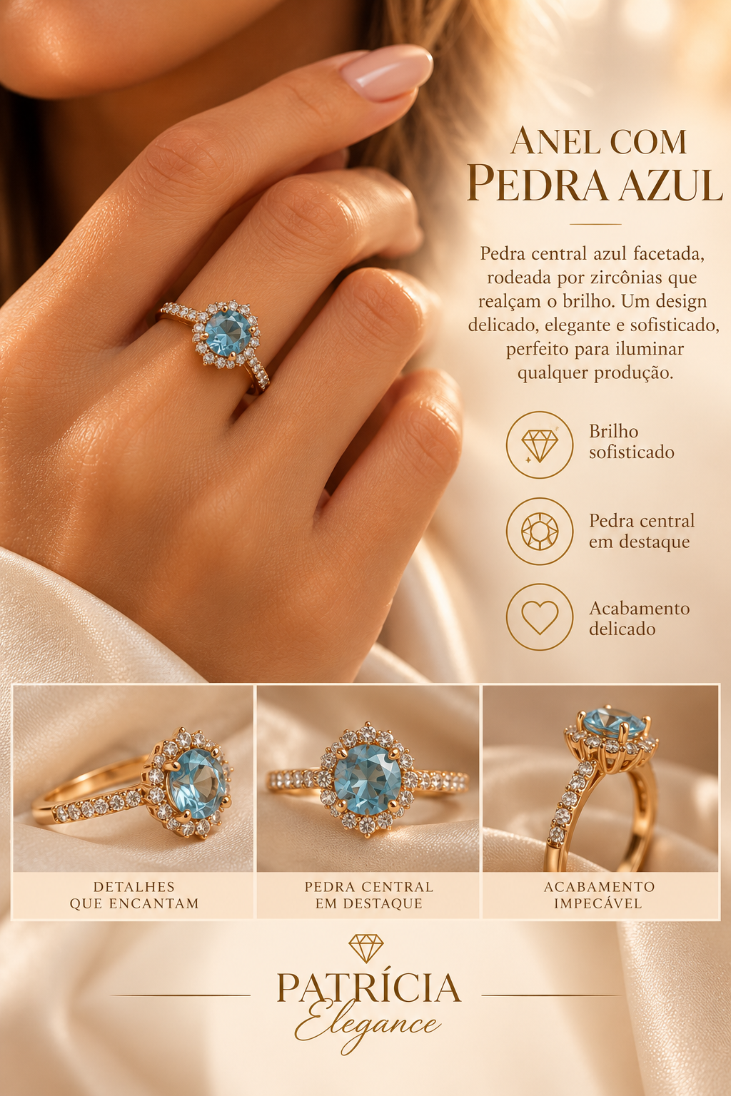Anel Cravejado azul