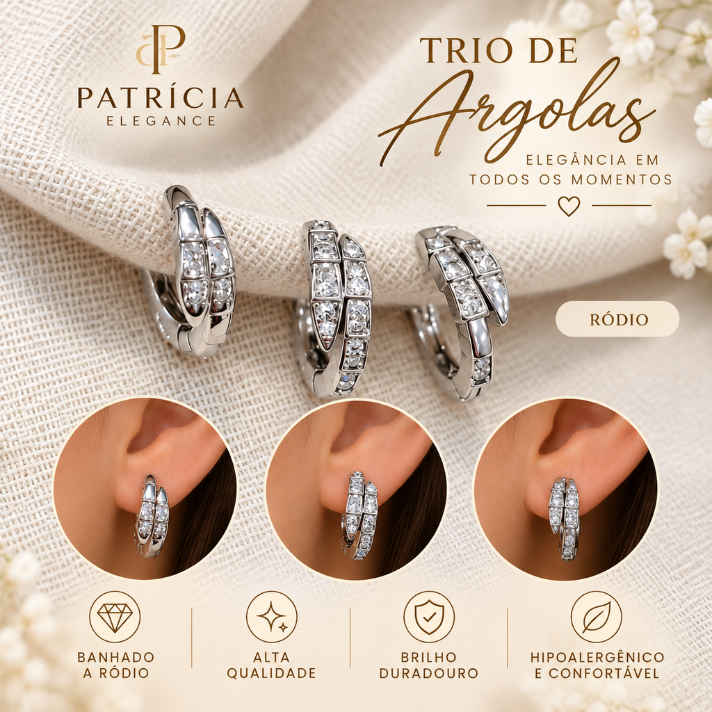 Trio de Argolas em Ródio