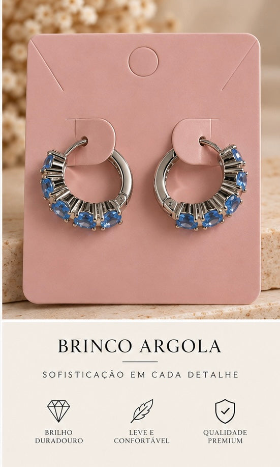 Argola Azul Ródio