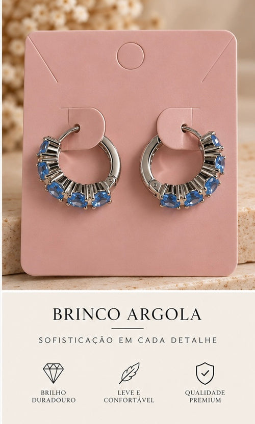 Argola Azul Ródio
