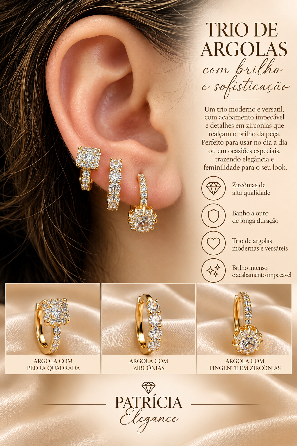 Trio de Argolas Com  Zirconias