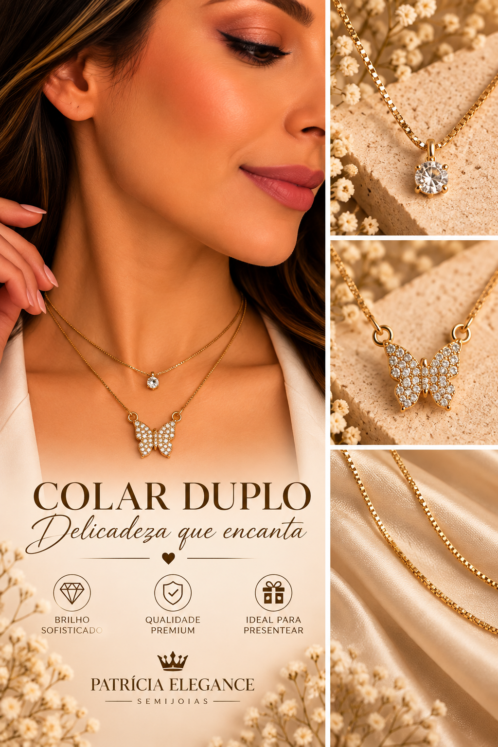 Colar Duplo Borboleta & Pinto de Luz