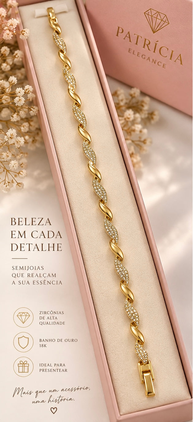Pulseira Folha Cravejada