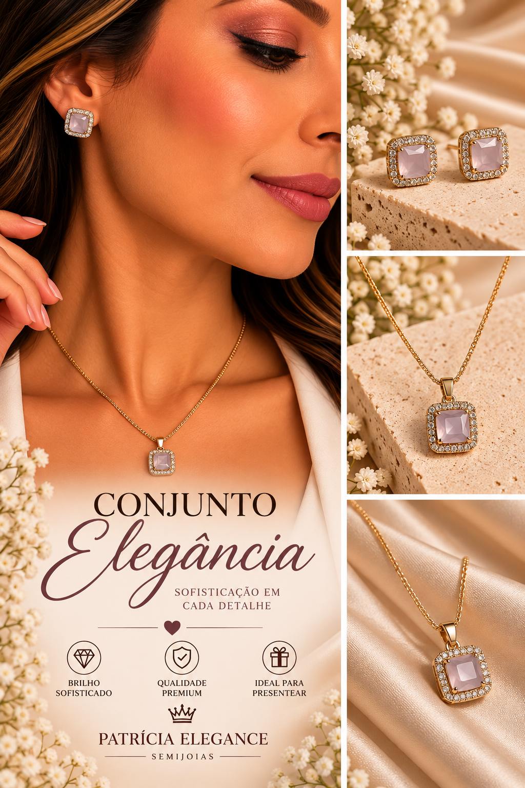 Conjunto Elegância Rosa Leitoso