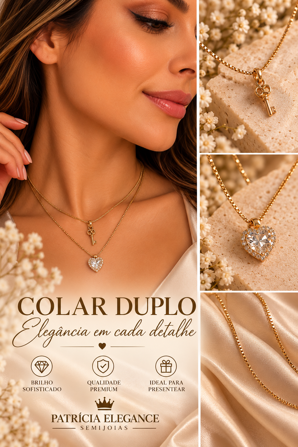 Colar Duplo coração & chave