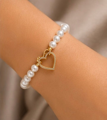 Pulseira Pérola Coração Vazado