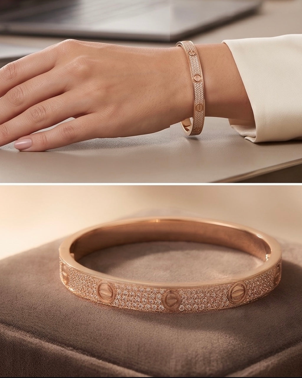Bracelete de Luxo "Love Circle" em Ouro com Cravejado Completo
