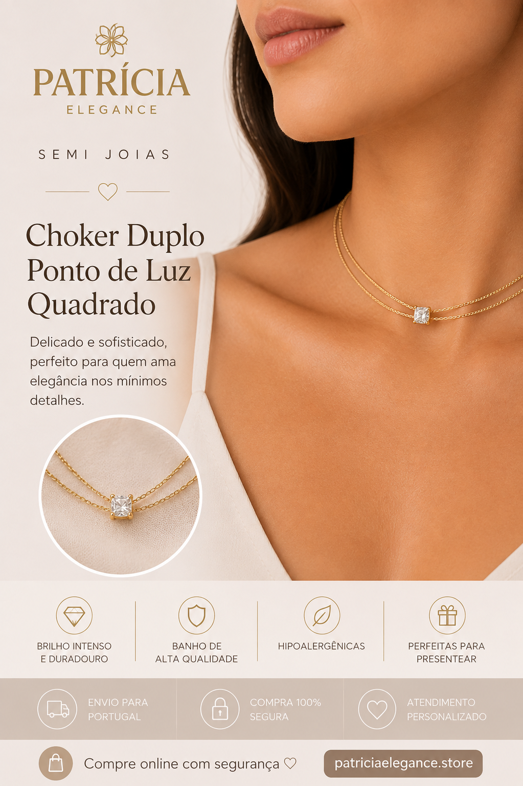 Choker Duplo Ponto de Luz Quadrado